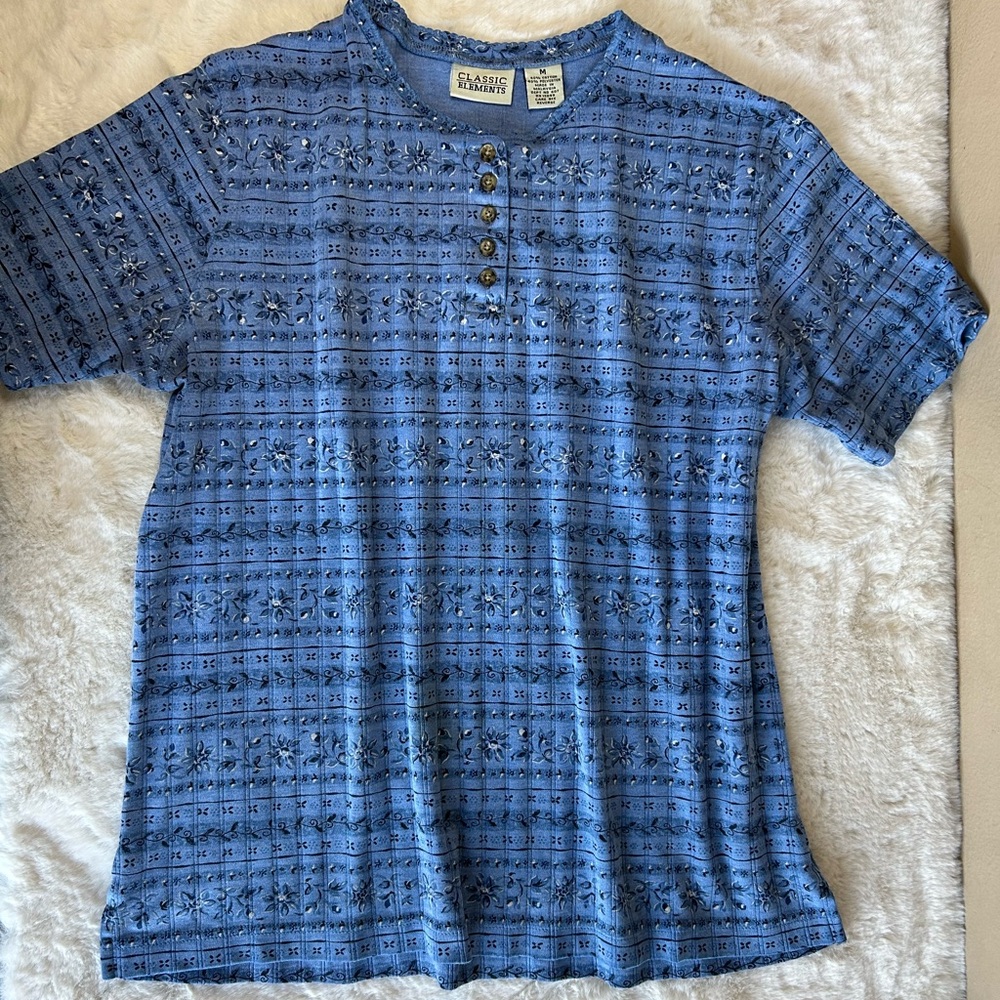 Classic Elements Blue Patterned Short Sleeve Tee